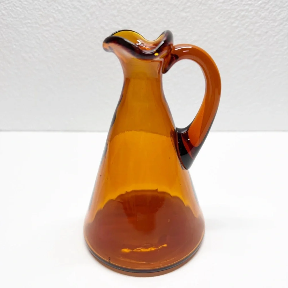 Vintage Brown Glass Fluted Pitcher Bud Vase